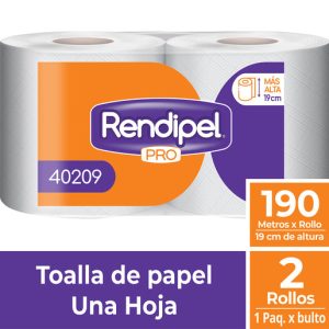 TOALLA MANOS 2 ROLLOS X 190 MTS RENDIPEL