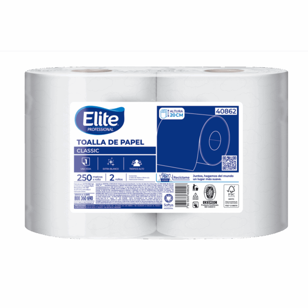 TOALLA MANOS ECONOMICA PAQUETE 2 ROLLOS X 250 MTS ELITE - Imagen 2