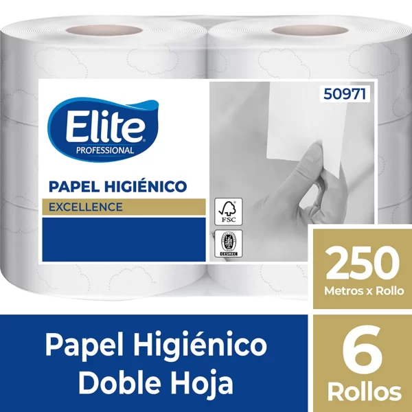 PAPEL HIGIENICO DOBLE HOJA PAQUETE 6 ROLLOS X 250 MTS ELITE