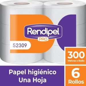 PAPEL HIGIENICO PAQUETE 6 ROLLOS X 300 MTS RENDIPEL PRO