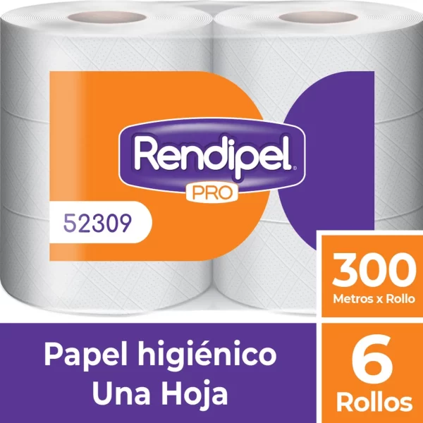 PAPEL HIGIENICO PAQUETE 6 ROLLOS X 300 MTS RENDIPEL PRO