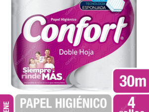 PAPEL HIGIENICO DOBLE HOJA 30 METROS X 4 ROLLOS CONFORT