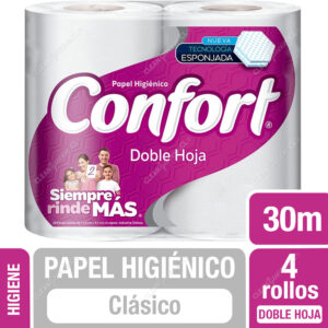 PAPEL HIGIENICO DOBLE HOJA 30 METROS X 4 ROLLOS CONFORT
