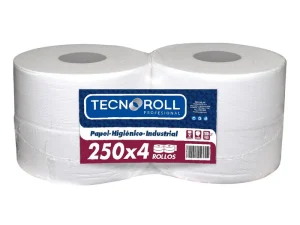PAPEL HIGIENICO INDUSTRIAL DOBLE HOJA 250MT X 4 UNIDADES TECNOROLL