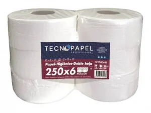 PAPEL HIGIENICO INDUSTRIAL DOBLE HOJA 250MT X 6 UNIDADES TECNOPAPEL