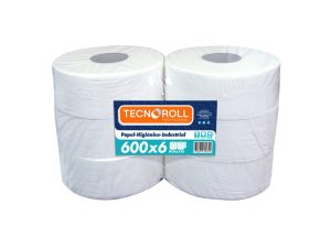 PAPEL HIGIENICO INDUSTRIAL HOJA SIMPLE 600MT X 6 UNIDADES TECNOROLL